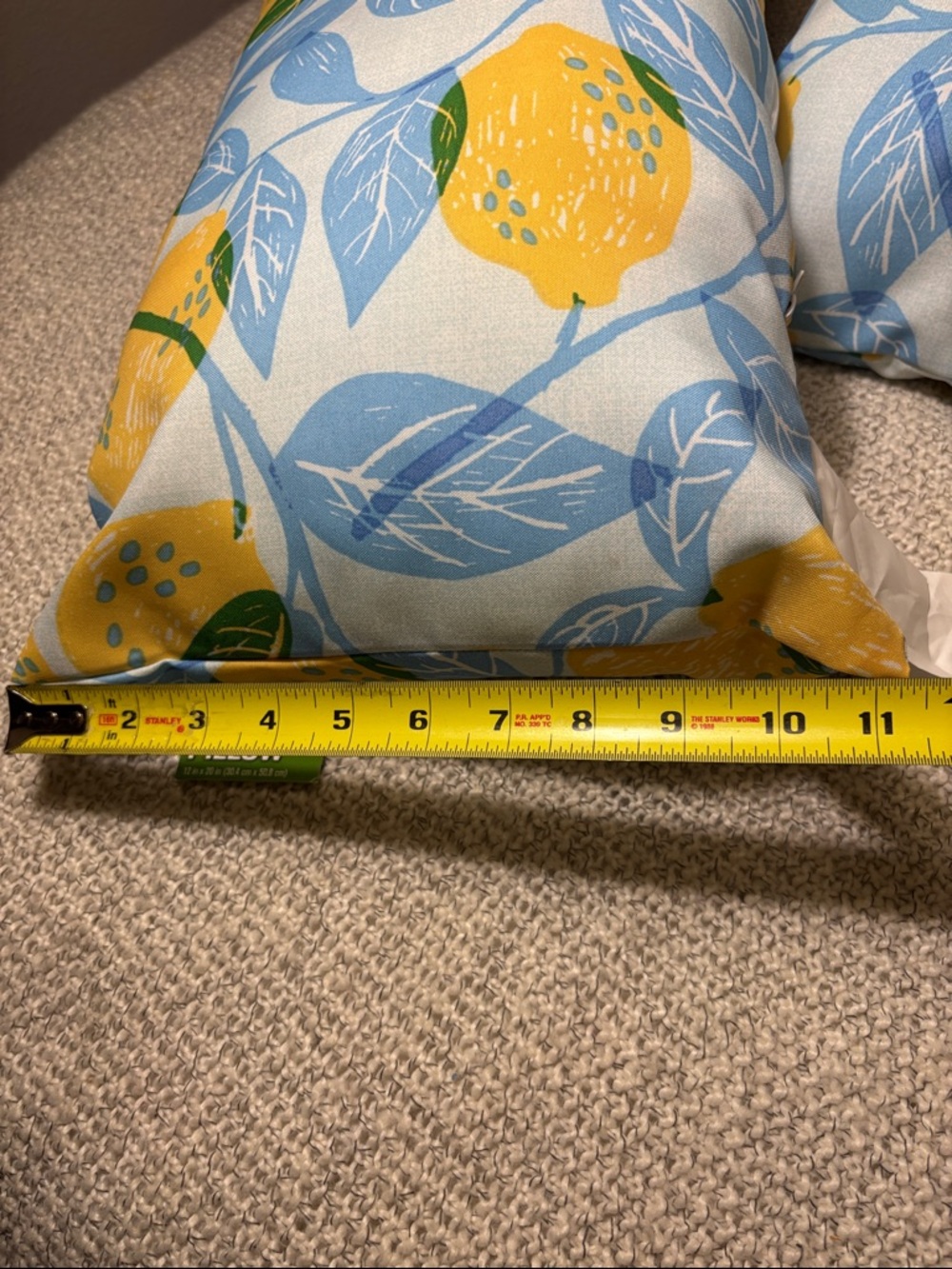 Set of 3 Accent Patio Pillows in Lemon Print Yellow and Light Blue - Picture 5 of 7